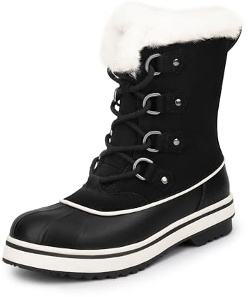 DREAM PAIRS Stivali da Neve Donna Stivali Impermeabili e Caldi da Donna con Lacci Stivali Invernali da Donna a Metà Polpaccio