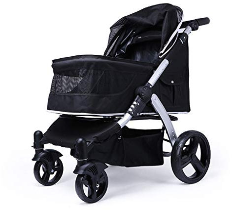 Hundebuggys für große Hunde, Reisebuggy, Katzenbuggy für zwei Katzen, atmungsaktives 600d Oxford-Gewebe, Aluminiumlegierung, belastbar 30 kg (schwarz) (schwarz)