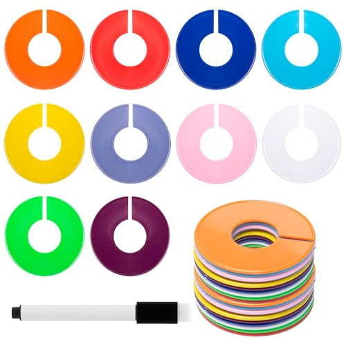 Sxutop 30 Piezas Separadores de Tallas de Ropa Redondos - Divisores de Perchas de Plástico Con Bolígrafo Para Clasificación de Vestuario, Tiendas de Ropa - 10 Colores
