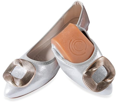 YOUNIFIZ Ballerines plates à bout pointu pour femme - Chaussures de mariage pliables scintillantes confortables à enfiler, Argent 4., 41 EU