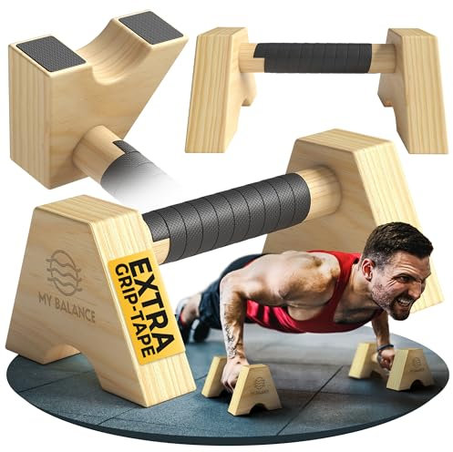 My Balance Premium Liegestützgriffe aus Holz I Parallettes inkl. Grip-Tape I Stabil & gelenkschonend I Calisthenics Equipment inkl. eBook
