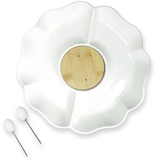 BRANDANI Antipastiera Contenitore con Scomparti con Forchettine Ortensia 51177 Porcellana Bianca 25,5x25cm