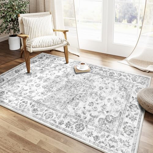 HUGEAR Vintage Teppich Wohnzimmer 120x170cm Grau Waschbar