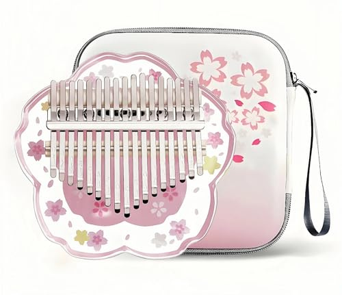 Kalimba Daumenklavier 21 Töne mit Schutzcase Komplett-Set, Sakura-Form Transparentes Kristall-Kalimba 17 Töne, Professionelles Musikinstrument für Anfänger (Rosa, S)