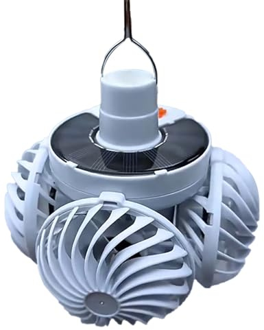 Nybhyjka Ventilateur de Camping Solaire, Ventilateur Plafonnier Énergie Solaire, Éclairage de Plafond Ultra Silencieux et Accessoires Compacts pour Tente, Balcon & Intempéries