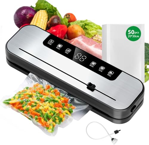 Macchina Sottovuoto Alimenti Professionale 7 in 1 con Modalità Secco/Umido, Sigillatura Automatica Ermetica e Taglia-Borse Integrato per Freschezza Prolungata e Conservazione Sapore