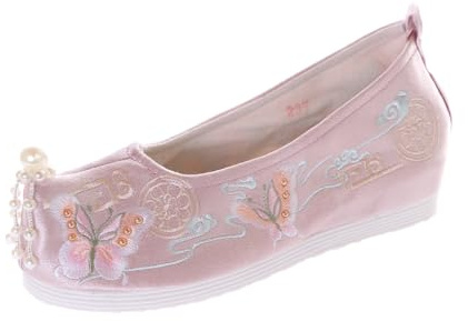 BJ-002-1 Rosa Farfalla Raso Ricamato Vintage Hanfu Ballerina Tessuto Cinese Scarpe Slipper Pompe Antiscivolo, Colore: rosa., 40 EU Stretta
