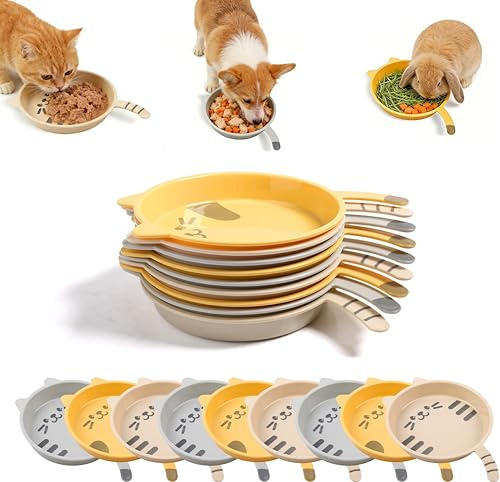 9Pack Shallow Cat Bowls Dishes Plate for Feeding Cat &Kitten Food 21x15x3cm | Wheat Straw Whisker Friendly Wide Flat Cat-Shaped Pet Food and Water Bowls Durable for Wet Food Indoor Outdoor Cats