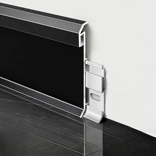 Lot de 8 plinthes en aluminium 80 x 2500 mm - Longueur totale 20 m - Noir mat - Avec possibilité de montage LED - Montage mural en surface avec lumière descendante - Moulure décorative