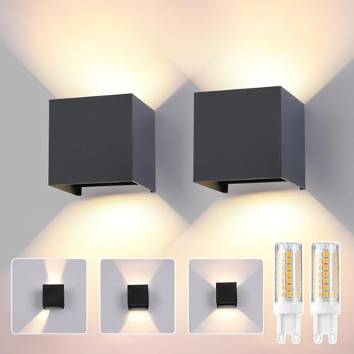 wisdom line Aplique Pared LED Exterior Interior IP65, 3000K Luz Cálida, G9 Reemplazable, Moderno, de Aluminio, Ángulo Ajustable 120°-2 Piezas antracita