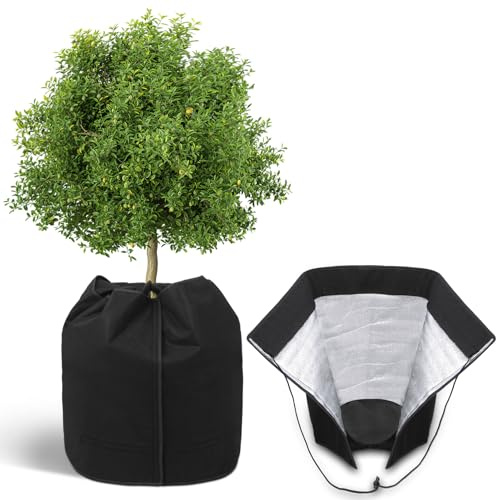 COVACURE Pflanzenschutz Winter – Winterschutz für Kübelpflanzen 45×50 cm, Thermo Topfschutz mit Kordelzug, Frostschutz Pflanzenhaube aus Aluminiumfolie(Schwarz)