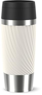 Emsa Travel Mug Classic Twist Isolierbecher 0,36 Liter, Comfort-Schraubverschluss, Quick-Press, auslaufsicher, spülmaschinenfest, 4h warm, 8h kalt, cremeweiß, N2025400