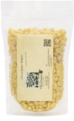 OliveNation Cocoa Butter Wafers - Edible Food Grade Cocoa Butter Drops for Confectionery, Candy, Molding, Thinning, Baking, Easy to Melt Round Chips 100% Natural Pure Cacao (16.00oz)