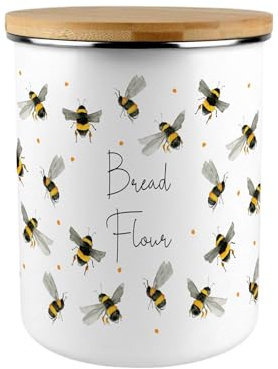 Scattered Bees Bread Flour Canister - Bumblebee Large Enamel Home Baking Storage Container/Gifts for Bee Lovers