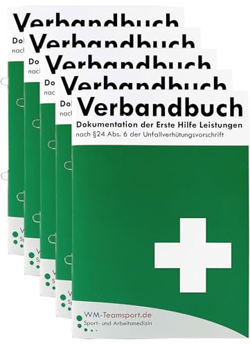 5x Verbandbuch Erste Hilfe - Heraustrennbare Seiten nach DSGVO/DGUV 204-021 / § 24 Abs. 6 der Unfallverhütungsvorschrift Verbandsbuch/Meldeblock