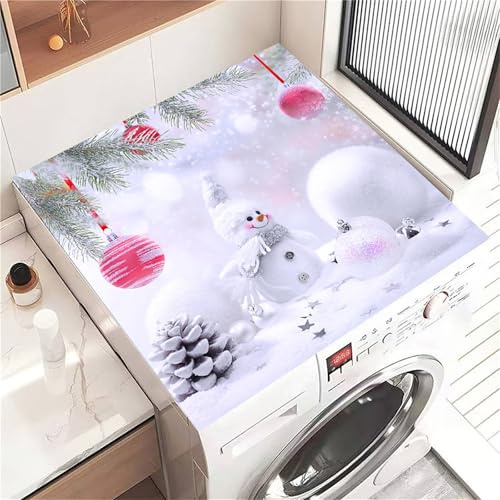 Highdi Housse de Protection pour Machine à Laver Top Motif Bonhomme de Neige, Coussin de Machine à Laver Antidérapant, Tapis de Protection pour Dessus Sèche-Linge Séchage Rapide (Blanc,30x40cm)