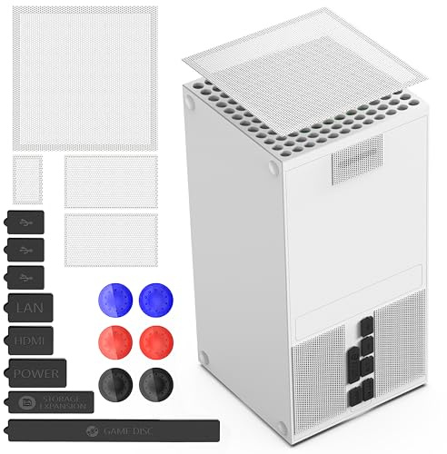 Dust Filter Cover with Dust Plugs for Xbox Series X Console,Top Dustpoof Mesh Case Vent Filter PVC Cover,Silicone Dust Plugs for USB/HDMI Port,Thump Grip Caps for Xbox Series X Accessory, White