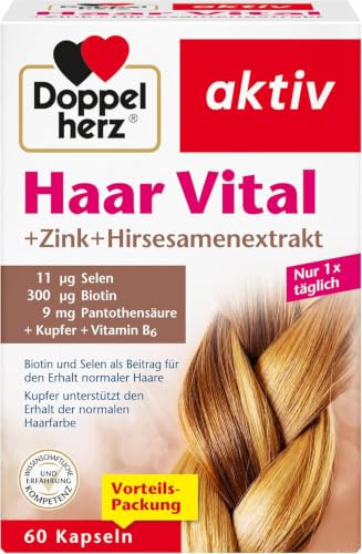 Doppelherz Haar Vital + Zink + Hirsesamenextrakt | Biotin als Beitrag für den Erhalt normaler Haare - Kupfer unterstützt den Erhalt der normalen Haarfarbe - 60 Kapseln