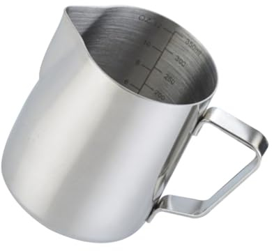 PAMINGONO Brocca per Schiuma di Latte in Resistente 350Ml Beccuccio Ergonomico e Doppia Scala Graduata per Latte per Cappuccino a Professionale e Domestico