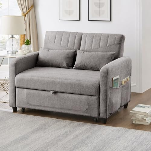 ZKLOEP [Sofabett mit Schlaffunktion] Zweisitzer-Klappsofa, ausziehbares Design,schlicht und modern, zeitgemäßer Stil, dreistufig verstellbare Rückenlehne,atmungsaktiver Baumwoll-Leinen-Stoff