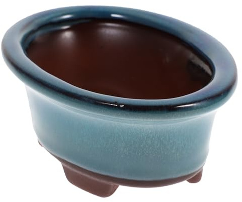 MAGICLULU Maceta Esmaltada de Cerámica Azul Orificio de Drenaje para Cactus | Decoración de Mesa, Uso en Hogar y Oficina, Estilo Artístico, Contenedor Práctico para Flores y Plantas