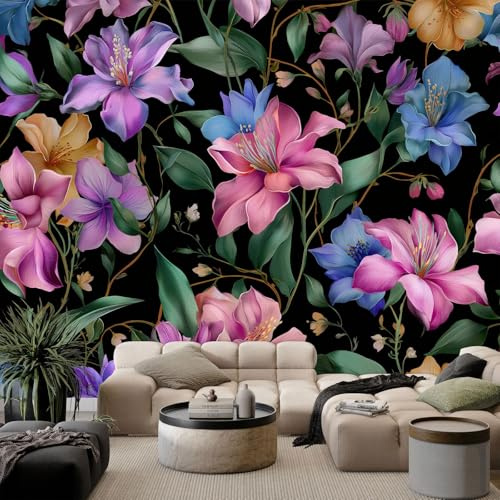 Generico Carta da Parati Moderna Fiori ad acquerello 300x210 cm 3D Poster Gigante Carta da Parati, Tessuto Non Tessuto Fotomurale per Camera Letto, Soggiorno, Corridoio
