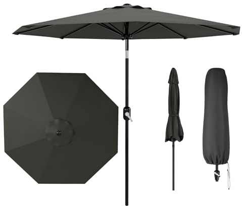 Garvee 2.7m Garden Parasol Umbrella with Cover, Patio Umbrella with Crank & Tilt, 8 Ribs UV50+ Outdoor Table Market Patio Umbrella Sun Shade, Steel Frame Tilting Parasol for Patio Backyard Beach
