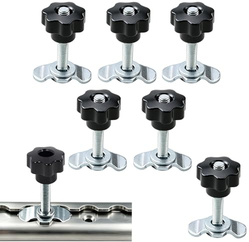 Schraubfitting Airlineschiene, 6 Stück M8x60 Airline Fitting für Zurrschienen, Endbeschlag Sterngriff Airlineverschraubung Zubehör 500 daN Endbeschlag für Wohnmobil Anhänger Transporter LKW