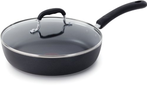 Tefal 2100086382 E93897 Dishwasher Safe Cookware Fry Pan with Lid, Aluminum, Black