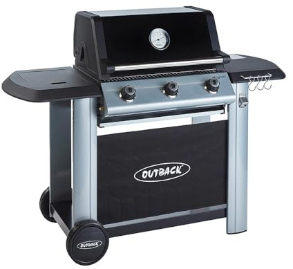 Outback Magnum - 3 Burner Gas BBQ Grill with Side Burner - Black & Silver