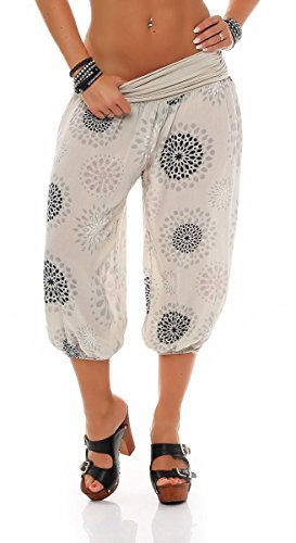 Malito - Damen Haremshose kurz mit Print - Pumphose aus Baumwolle - Leichte 3/4 Stoffhose - Pluderhose zum Tanzen, Chillen & Yoga - knielange Capri Hose 7182