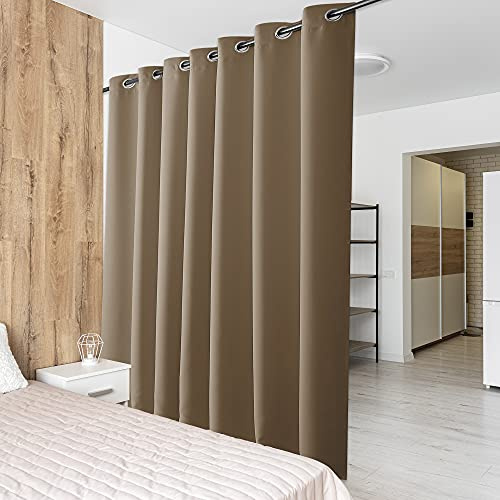 PONY DANCE Trennwand Raumteiler Vorhang Hitze Isolieren & Energie Sparen im Sommer Schiebevorhänge mit Ösen Thermo Vorhang Hitzeschutz Haustür, 1 Stück H 210 x B 254 cm , Cappuccino