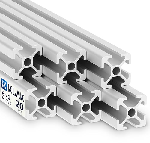 KLAK 20 - Aluprofil 6 Stück 20x20mm 2m System-, Konstruktionsprofil Nut 6 | Für Camperausbau, Anhänger & Möbelbau. Kompatibel mit Nut-6-Zubehör. Eloxiert, witterungsbeständig, 6 × 2 m = 12 m, silber