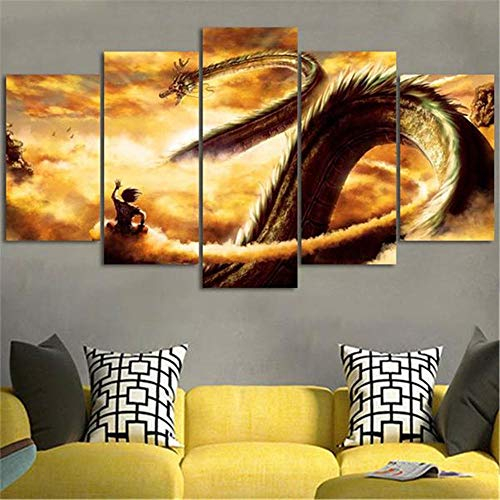 GTomorrow Leinwandbilder, Bilder Auf Leinwand, 150X80Cm (B) Färbung Dragon Ball 5-Teilig, Wandbilder Wohnzimmer Wohnung Deko Fertig Zum Aufhängen