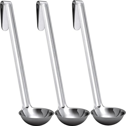 Super Sturdy, Ergonomic 1 Oz. Soup Ladle 3 Pk. Stainless Steel Ladles with Long Handles. Best Kitchen Accessories for Stirring, Portioning and Serving Soups, Chili and Stew in Restaurants and at Home