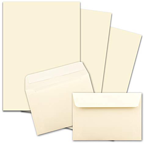 25x Briefpapier-Sets DIN A4 mit C6 Briefumschlägen, Haftklebung - Creme-Vanille - mattes Schreibpapier mit Kuverts - FarbenFroh by GUSTAV NEUSER