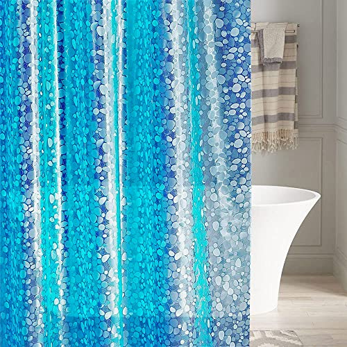 LEMON CLOUD duschdraperi 180 x 180 cm blått kullerstensmönster mögelbeständigt PEVA vattentätt viktad fåll badrumsgardiner med 3 magneter med 12 vita plastkrokar