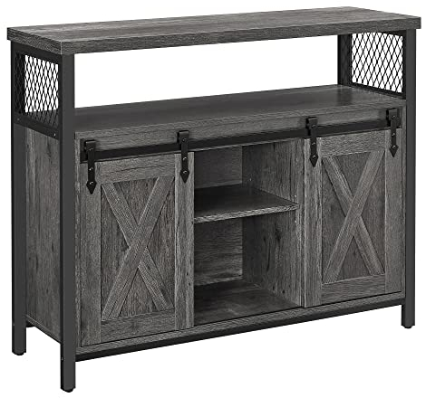 VASAGLE Sideboard, Küchenschrank, Aufbewahrungsschrank, mit 2 Schiebetüren, 33 x 100 x 80 cm, verstellbare Ablagen, Landhausstil, für Wohnzimmer, anthrazitgrau-schwarz LSC092B04