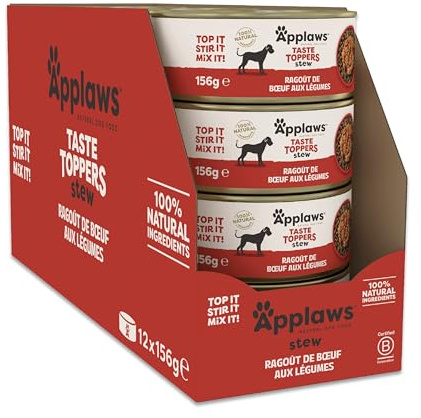 Applaws Nourriture Humide Naturelle pour Chiens – Bœuf aux Légumes en Ragoût, sans Céréales, 12 x 156g