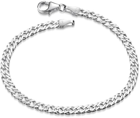 Damen Armband Zwillings-Panzerkette 925 Silber Armkette 4mm breit SA-136 | flache Silberkette aus Sterlingsilber - Made in Germany von MATERIA by Matthias Wagner
