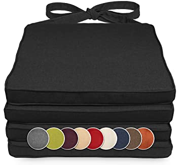 sunnypillow 4er Set Stuhlkissen 40 x 45 x 5cm | Polsterauflage Auflage für Stühle/Rattanstühle | Stuhlauflage mit Schleifenbändern | Indoor/Outdoor | Schwarz |