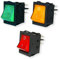 GOLDMAN SERVICE | Set di 3 interruttori a bilanciere bipolari DPST con luce pilota ON-OFF. 4 vie, 16 A, 250 V CA. 3 colori: rosso, verde e arancione