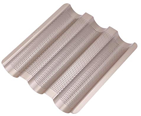 Qcwwy Plaque de Cuisson à Perforée, Moule à Pain Antiadhésif à 3 Vagues, Four Grille-pain, Moule à Pain Français