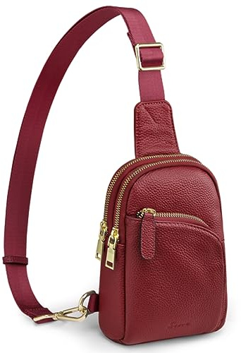 S-ZONE Damen Echtes Leder Brust Umhängetasche RFID-Blockierung Kleine Brusttasche Unisex Sling Bag