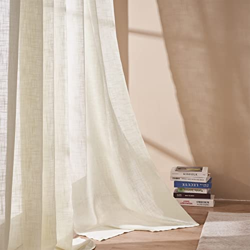 Topfinel 2er Set Vorhänge Schlafzimmer Halbtransparent Gardinen Leinenoptik Sheer Vorhang mit Ösen Gardinen Wohnzimmer Modern Luftig Dekoschal 140 x 225 cm (B x H) Curtains Living Room Hell Beige