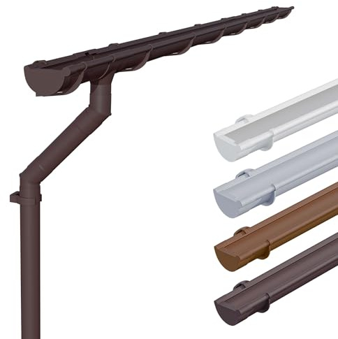INEFA Kit gouttière plastique, demi-ronde 4m, 125mm Marron foncé