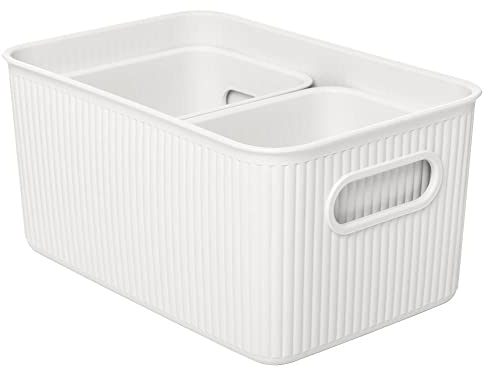 Tatay Cestas Almacenaje Plastico Baobab | Set de 3 Cajas Organizadoras | Asas Integradas | Diseño Compacto y Versátil | Plástico Reciclado Libre de BPA | 18,7x27,8x13,3 cm, Blanco