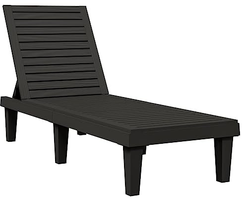 vidaXL Sonnenliege, Gartenliege Holz-Optik, Relaxliege Verstellbare Rückenlehne, Gartenmöbel Liege Liegestuhl, Schwarz Polypropylen