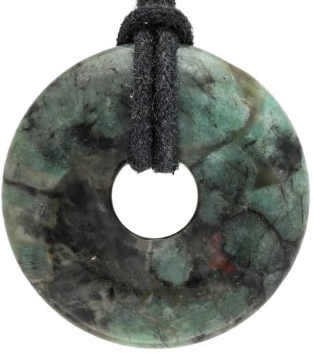 Lebensquelle Plus Edelstein Donut Ø 30 mm + Baumwollband + Edelsteinkarte | Naturstein Anhänger Halskette | Echte Heilsteinkette inkl. Band