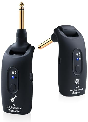 INGPARTNER 2.4GHz Wireless Guitar System Rechargeable Audio Wireless Transmitter Receiver for Guitar Bass Electric Instruments,Over 30m/100 Feet Transmission,270°Rotatable,4hours Woring Time（A9 Black）